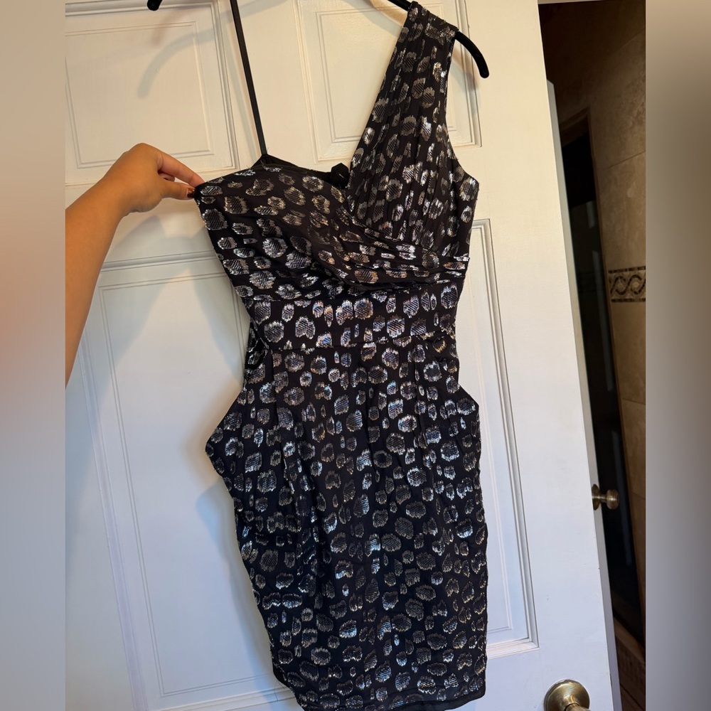 BCBGeneration Black and Silver One-Shoulder Dress